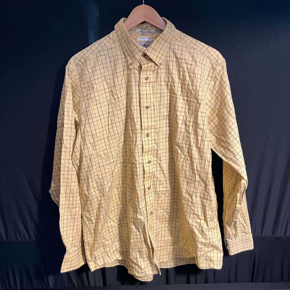 L.L. Bean Wrinkle Resistant Plaid Shirt Size L-Reg Yellow